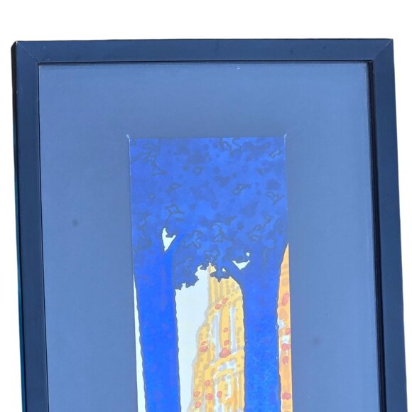 Nicola Perucca Framed Watercolor An Ancient City 2006 Wall Art 16 inch Blue Tree - Picture 15 of 16